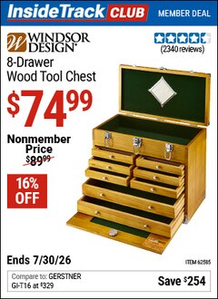 Harbor Freight ITC Coupon WINDSOR DESIGN 8-DRAWER WOOD TOOL CHEST Lot No. 62585/94538 Valid Thru: 7/30/26 - $74.99
