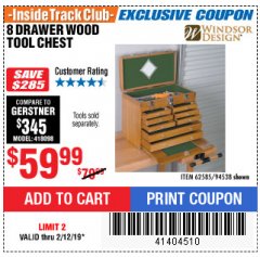Harbor Freight ITC Coupon EIGHT DRAWER WOOD TOOL CHEST Lot No. 62585/94538 Expired: 2/12/19 - $59.99