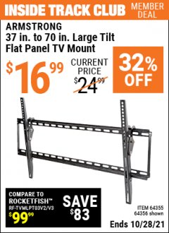 Harbor Freight Coupon LARGE TILT FLAT PANEL TV MOUNT Lot No. 64356/64355 Expired: 10/28/21 - $16.99