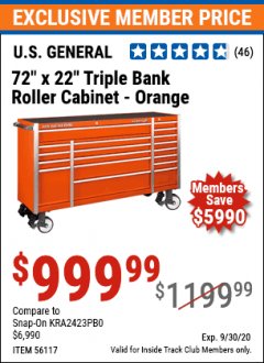 U.S. GENERAL 72 in. x 22 In. Triple Bank Roller Cabinet for $999.99
