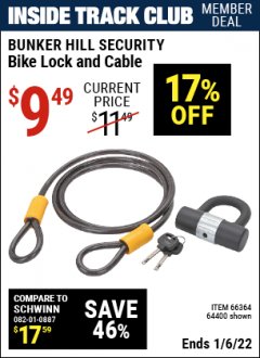 Harbor Freight ITC Coupon HEAVY DUTY BIKE LOCK AND CABLE - BUNKER HILL SECURITY Lot No. 64400 Expired: 1/6/22 - $9.49