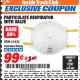Harbor Freight ITC Coupon PARTICULATE RESPIRATOR WITH VALVE Lot No. 61434/47518 Expired: 3/31/18 - $0.99
