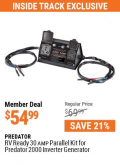 Harbor Freight ITC Coupon RV READY 30A PARALLEL KIT FOR PREDATOR 2000 INVERTER GENERATOR Lot No. 62564 Expired: 5/31/21 - $54.99