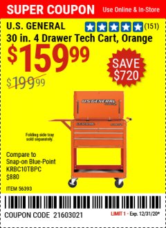 US General 30 Service Cart Assembly and Review - Harbor Freight Coupon 