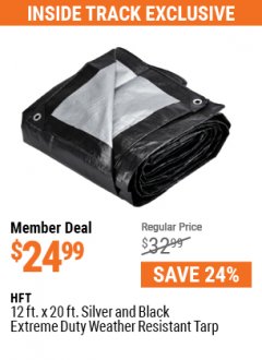 Harbor Freight ITC Coupon SUPERIOR STRENGTH- 12 MIL 12FTX20FT SILVER&BLACK EXTREME DUTY/WEATHER RESISTANT TARP Lot No. 57029 Expired: 7/29/21 - $24.99