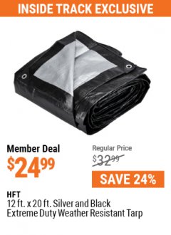 Harbor Freight ITC Coupon 12 FT. X 20 FT. SILVER AND BLACK EXTREME-DUTY WEATHER-RESISTANT TARP Lot No. 57029 Expired: 7/29/21 - $24.99