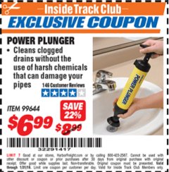 Harbor Freight ITC Coupon POWER PLUNGER Lot No. 99644 Expired: 1/31/19 - $6.99