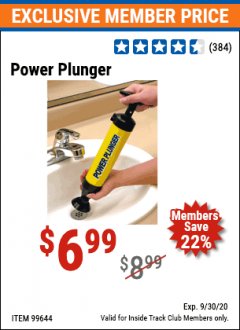 Harbor Freight ITC Coupon POWER PLUNGER Lot No. 99644 Expired: 9/30/20 - $6.99