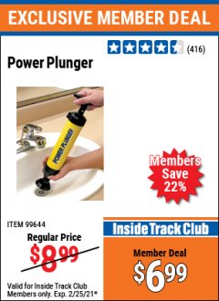 Harbor Freight ITC Coupon POWER PLUNGER Lot No. 99644 Expired: 2/25/21 - $6.99