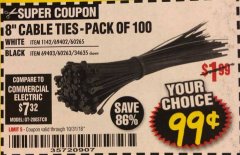 Harbor Freight Coupon 8" CABLE TIES PACK OF 100 Lot No. 1142/60265/69402/34635/60263/69403 Expired: 10/31/18 - $0.99