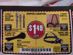 Harbor Freight Coupon 8" CABLE TIES PACK OF 100 Lot No. 1142/60265/69402/34635/60263/69403 Expired: 2/29/20 - $1.49