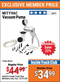 Harbor Freight ITC Coupon MITYVAC HAND VACUUM PUMP Lot No. 39522 Expired: 12/31/20 - $34.99