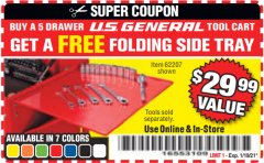 Harbor Freight FREE Coupon U.S. GENERAL FOLDING SIDE TRAY FOR TOOL CART (ALL COLORS) Lot No. 64642/62207/64725/64641/64726/64724/56443 Expired: 1/19/21 - FWP