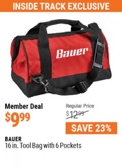 Harbor Freight Coupon BAUER 16 IN., TOOL BAG WITH 6 POCKETS Lot No. 57487 Expired: 7/1/21 - $9.99