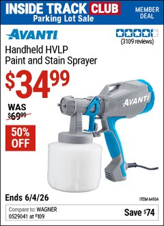 Harbor Freight ITC Coupon AVANTI HANDHELD HVLP PAINT AND STAIN SPRAYER Lot No. 64934 Expired: 6/4/26 - $34.99