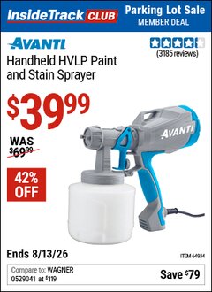 Harbor Freight ITC Coupon AVANTI HANDHELD HVLP PAINT AND STAIN SPRAYER Lot No. 64934 Valid Thru: 8/13/26 - $39.99