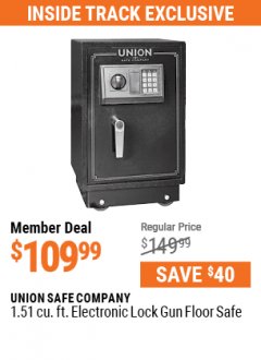 Harbor Freight Coupon 1.51 CU. FT. ELECTRONIC LOCK GUN FLOOR SAFE Lot No. 64009 Expired: 7/1/21 - $109.99