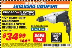 Harbor Freight ITC Coupon 1/2" LOW SPEED ELECTRIC DRILL Lot No. 97594 Expired: 3/31/19 - $34.99