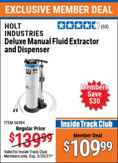 Harbor Freight ITC Coupon HOLT DELUXE MANUAL FLUID EXTRACTOR AND DISPENSER Lot No. 56384 Expired: 3/25/21 - $109.99