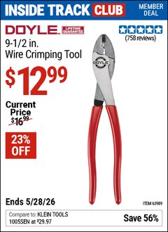 Harbor Freight ITC Coupon DOYLE 9-1/2 IN. WIRE CRIMPING TOOL Lot No. 63989 Valid Thru: 5/28/26 - $12.99