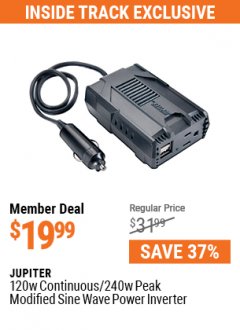 Harbor Freight ITC Coupon JUPITER 120 WATT CONTINUOUS/240 WATT PEAK MODIFIED SINE WAVE POWER INVERTER Lot No. 56574 Expired: 5/31/21 - $19.99