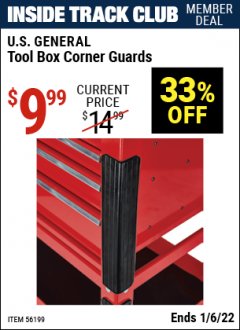Harbor Freight ITC Coupon U.S. GENERAL TOOL BOX CORNER GUARDS Lot No. 56199 Expired: 1/6/22 - $9.99