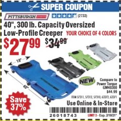 Harbor Freight Coupon 40 IN., 300LB. CAPACITY LOW-PROFILE CREEPERS Lot No. 57311 57312 57310 63372 63371 Expired: 2/18/21 - $27.99