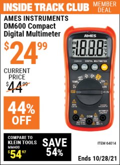 Harbor Freight ITC Coupon AMES DM600 DIGITAL MULTIMETER Lot No. 64014 Expired: 10/28/21 - $24.99