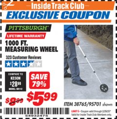 Harbor Freight ITC Coupon 1000 FT. MEASURING WHEEL Lot No. 95701 Expired: 2/29/20 - $5.99
