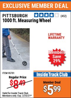 Harbor Freight ITC Coupon 1000 FT. MEASURING WHEEL Lot No. 95701 Expired: 2/25/21 - $5.99