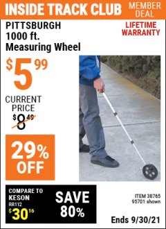 Harbor Freight ITC Coupon 1000 FT. MEASURING WHEEL Lot No. 95701 Expired: 9/30/21 - $5.99