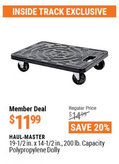 Harbor Freight ITC Coupon HAUL-MASTER 19-1/2IN. X 14 1/2IN., 200LB. CAPACITY POLYPROPYLENE DOLLY Lot No. 95353 Expired: 4/29/21 - $11.99