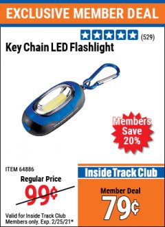 Harbor Freight ITC Coupon 30 LUMEN KEY CHAIN LED FLASHLIGHT Lot No. 64886 Expired: 2/25/21 - $0.79