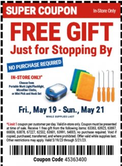 Harbor Freight FREE Coupon 12" X 12" MICROFIBER CLEANING CLOTHS PACK OF 4 Lot No. 63358/63925/63363 Expired: 5/21/23 - NPR