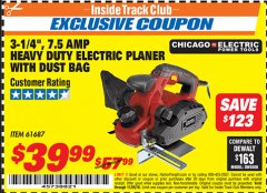 Harbor Freight ITC Coupon 3-1/4" HEAVY DUTY ELECTRIC PLANER WITH DUST BAG Lot No. 61393/95838/61687 Expired: 11/30/18 - $39.99