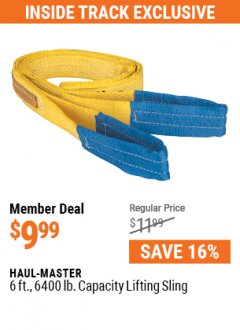 Harbor Freight Coupon HAUL-MASTER 6 FT., 6400 LB. CAPACITY LIFTING SLING Lot No. 61233 Expired: 7/1/21 - $9.99