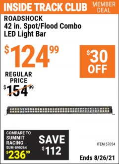 Harbor Freight ITC Coupon ROADSHOCK 42 IN. SPOT/FLOOD COMBO LED LIGHT BAR Lot No. 57054 Expired: 8/26/21 - $124.99