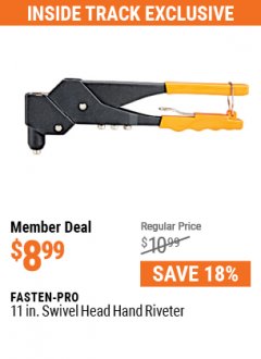 Harbor Freight ITC Coupon FASTEN-PRO 11 IN. SWIVEL HEAD HAND RIVETER Lot No. 63396/40690 Expired: 5/31/21 - $8.99