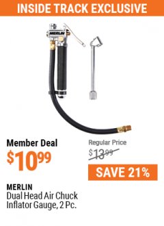 Harbor Freight ITC Coupon MERLIN DUAL HEAD AIR CHUCK INFLATOR GAUGE, 2 PC. Lot No. 63543/56933 Expired: 7/29/21 - $10.99