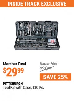 Harbor Freight ITC Coupon PITTSBURG TOOL KIT WITH CASE, 130 PC. Lot No. 63248/91507/68998/69331/63091/64263/64080 Expired: 5/31/21 - $29.99