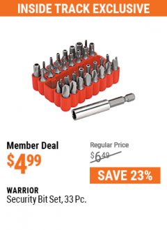 Harbor Freight ITC Coupon WARRIOR SECURITY BIT SET, 33 PC. Lot No. 68459/93388 Expired: 5/31/21 - $4.99