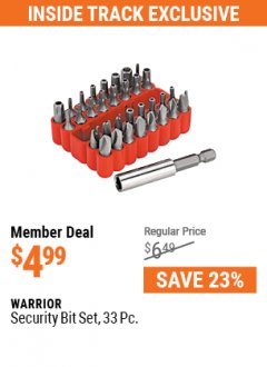 Harbor Freight ITC Coupon WARRIOR SECURITY BIT SET, 33 PC. Lot No. 68459, 93388 Expired: 5/31/21 - $4.99