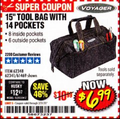 Harbor Freight Coupon 15" TOOL BAG Lot No. 61469/94993/62348/62341 Expired: 3/31/20 - $6.99