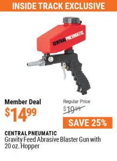 Harbor Freight ITC Coupon CENTRAL PNEUMATIC GRAVITY FEED ABRASIVE BLASTER GUN WITH 20 OZ. HOPPER Lot No. 95793 Expired: 5/31/21 - $14.99