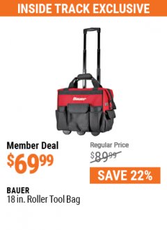 Harbor Freight ITC Coupon BAUER 18 IN. ROLLER TOOL BAG Lot No. 64663 Expired: 7/29/21 - $69.99