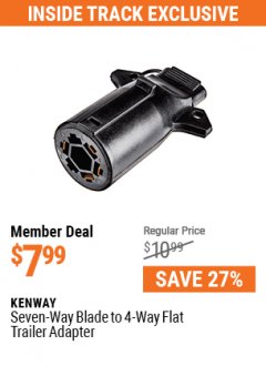 Harbor Freight ITC Coupon KENWAY - SEVEN-WAY BLADE TO 4-WAY FLAT TRAILER ADAPTER Lot No. 64495 Expired: 7/1/21 - $7.99