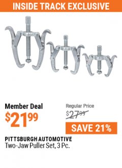Harbor Freight ITC Coupon PITTSBURGH AUTOMOTIVE TWO-JAW PULLER SET, 3 PC. Lot No. 64305 Expired: 7/1/21 - $21.99