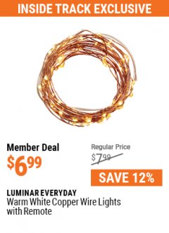 Harbor Freight ITC Coupon WARM WHITE COPPER WIRE LIGHTS WITH REMOTE Lot No. 56833 Expired: 7/1/21 - $6.99