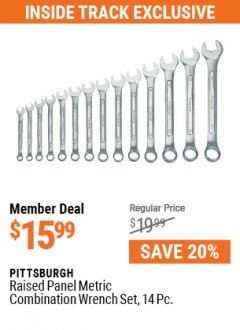 Harbor Freight Coupon RAISED PANEL METRIC COMBINATION WRENCH SET, 14 PC Lot No. 68807 Expired: 7/1/21 - $15.99