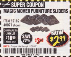 Harbor Freight Coupon MAGIC MOVER FURNITURE SLIDERS Lot No. 40071/62182 Expired: 11/30/18 - $2.99